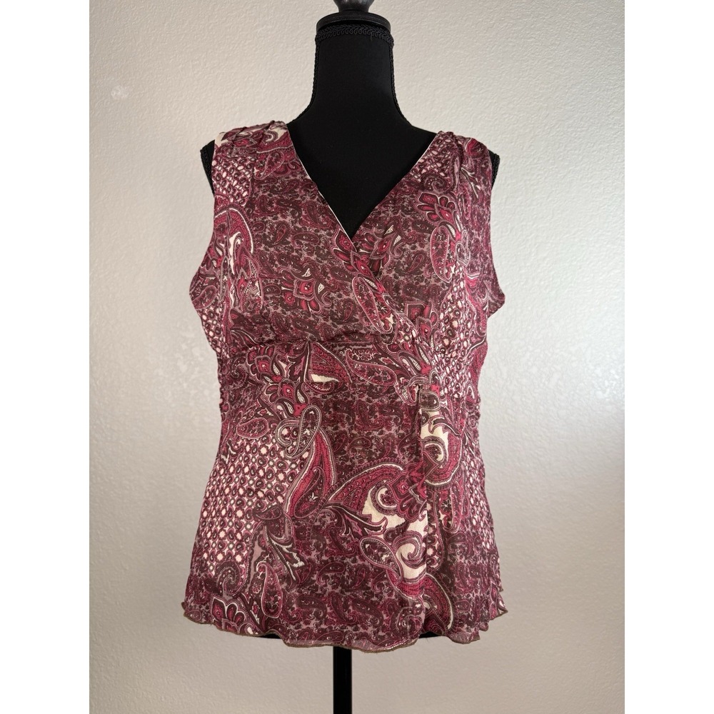 A.M.I Womens‎ Sleeveless Paisley Sleeveless Shirt V Neck Size Large